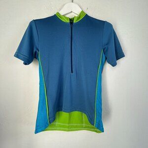 Wild Ride by Free Form Womens 1/2 Zip Cycling Jersey Medium Blue & Green Pockets